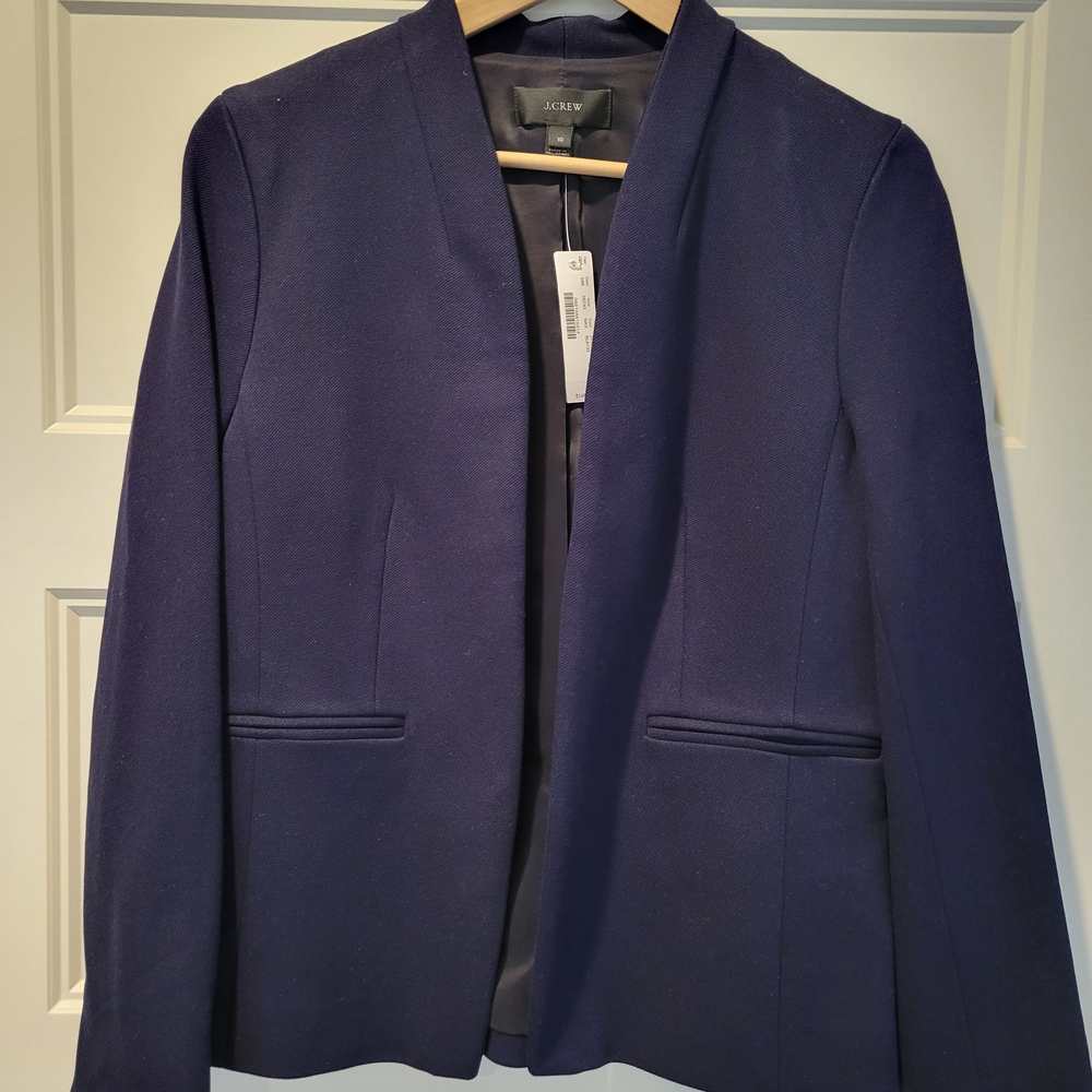 NWT J. Crew Women's Navy Open-Front Blazer, Size 10